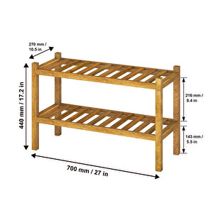 Acacia Katı Ahşap Ayakkabı Depolama Düzenleyici 2 Katmanlı İstiflenebilir Ayakkabı Rafı