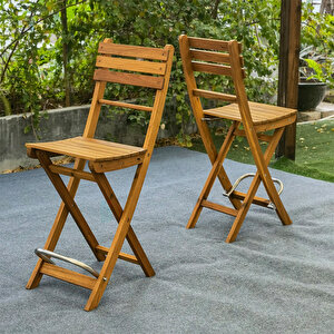 Sofia Katlanabilir Bahçe Bar Sandalyesi 107 cm 2 Adet Altın Tik