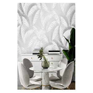 5322 Palmiye Tropikal Çiçek Gümüş Krem Gri Duvar Kağıdı 5,30 M²
