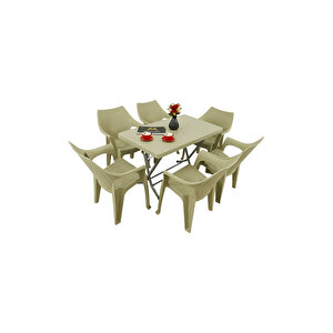 Zeugma 70x120 Katlanır Ayak 6 Kişilik Polo Koltuk Masa Takımı Çöl Beji