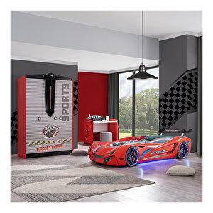 Sports Çocuk Odası -Mercedes Arabalı Yatak, Dolap, Masa - Kırmızı