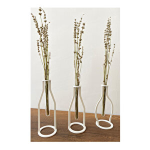 Metal Çiçek Vazosu Dekoratif Vintage Tarz Minimalist 3 Lü Set Dekoratif Beyaz Tasarım 