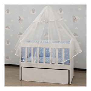 Lina 50x95 Anne Yanı Uyku Seti+ Yatak+cibinlik Beşik Mavi Beyaz