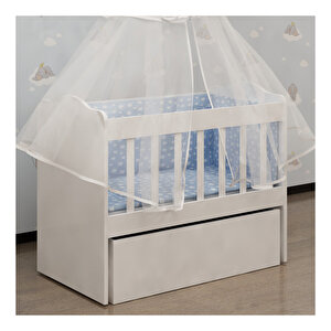 Lina 50x95 Anne Yanı Uyku Seti+ Yatak+cibinlik Beşik Mavi Beyaz
