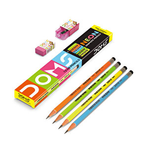 Doms Neon Kurşun Kalem 12`li+Sılgı+Kalemtraş