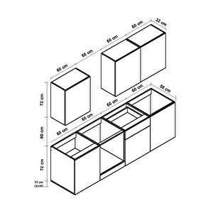 Pia Serisi Davlumbaz Modüllü Meşe Tezgahlı Beyaz Hazır Mutfak 240 Cm Pia-240dav