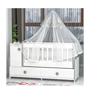 Pırlanta Yıldız 4 Kapaklı Bebek Odası Takımı Gri Kombinli Uyku Seti Beyaz