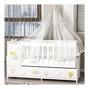 Pırlanta Yıldız 4`lü Ayıcık Bebek Odası Takımı Kombinli Uyku Seti Beyaz