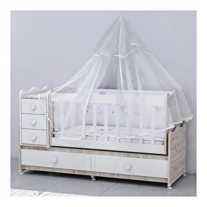 Melina Damla Aynalı Bebek Odası Takımı Yatak Uyku Seti Kombinli Uyku Seti Beyaz