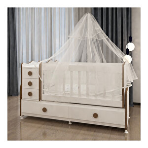 Melina Yıldız 3 Kapaklı Bebek Odası Takımı Sümela Kombinli Uyku Seti Beyaz