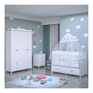 Elegant Yıldız 4 Kapaklı Bebek Odası Takımı Kombinli Gri Uyku Seti Pembe