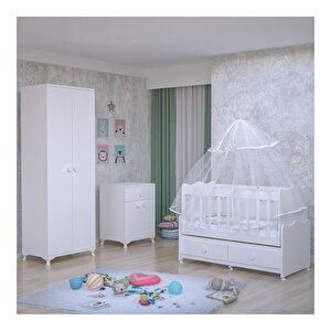 Elegant Yıldız 2 Kapaklı Bebek Odası Takımı Kombinli Beyaz Uyku Seti Beyaz