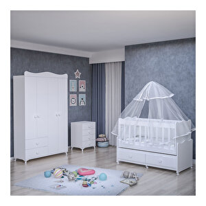 Elegant Yıldız 4 Kapaklı Bebek Odası Takımı Kombinli Uyku Seti Beyaz