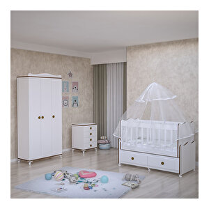 Elegant Yıldız 3 Kapaklı Bebek Odası Takımı Kombinli Sümela Uyku Seti Beyaz