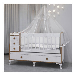 Alya Sümela Yıldız 3 Komodin Bebek Odası Yatak Uyku Seti Kombin Uyku Seti Beyaz