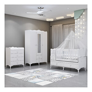 Alya Beyaz Bebek Odası Takımı Yatak Ve Uyku Setikombinli Uyku Seti Mavi