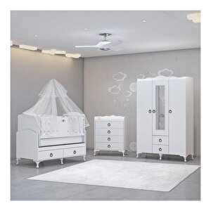 Defne 60x120 Asansörlü Bebek Odası Yatak Ve Uyku Setikombinli Uyku Seti Beyaz