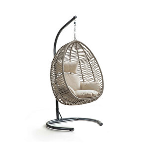 Class Rattan Bahçe Balkon Salıncak, Kahve İp Krem Oturum Kahve - Krem