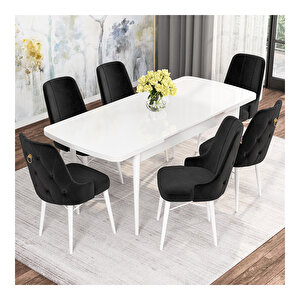 Mona Beyaz Mdf 80x132 Açılabilir 6 Sandalyeli Mutfak Masa Takımı Siyah