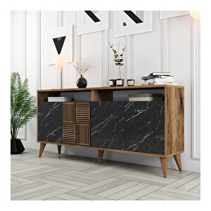 Milan 160 Cm Konsol Ceviz Siyah Mermer
