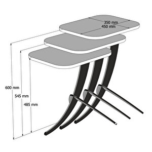 Pion Metal Ayaklı 3`lü Zigon Sehpa