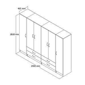 6 Kapılı Dört Çekmeceli Geniş Gardrop