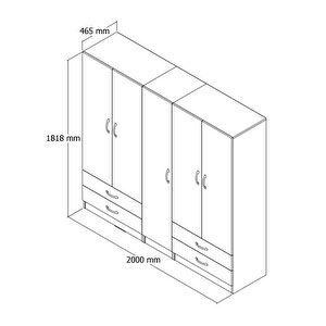 5 Kapılı Dört Çekmeceli Geniş Gardrop