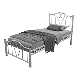 Argimo Orkide Tek Kişilik Ferforje Beyaz Metal Karyola 90x200