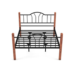 Argimo Pasifik Çift Kişilik Ferforje Ahşap Siyah Metal Karyola 160x200