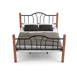 Argimo Pasifik Çift Kişilik Ferforje Ahşap Siyah Metal Karyola 160x200