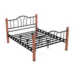 Argimo Pasifik Çift Kişilik Ferforje Ahşap Siyah Metal Karyola 140x190