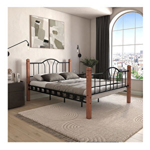 Argimo Pasifik Çift Kişilik Ferforje Ahşap Siyah Metal Karyola 140x190