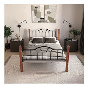 Argimo Pasifik Çift Kişilik Ferforje Ahşap Siyah Metal Karyola 140x190