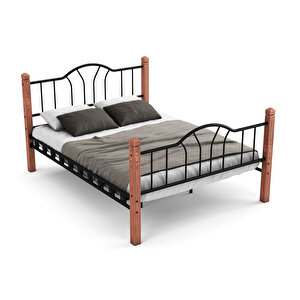 Argimo Pasifik Çift Kişilik Ferforje Ahşap Siyah Metal Karyola 140x190