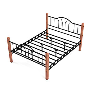 Argimo Pasifik Tek Kişilik Ferforje Ahşap Siyah Metal Karyola 90x190