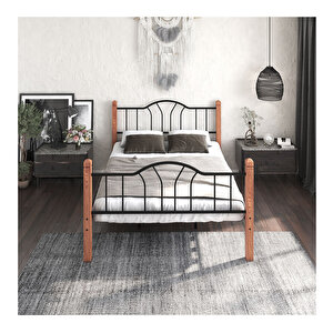 Argimo Pasifik Tek Kişilik Ferforje Ahşap Siyah Metal Karyola 90x190