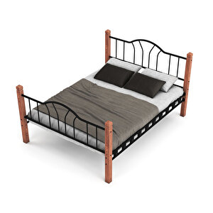 Argimo Pasifik Tek Kişilik Ferforje Ahşap Siyah Metal Karyola 90x190