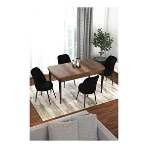 Kor Serisi Barok Ahşap Desen 70x114 Açılabilir Mutfak Masa Takımı, 4 Sandalye Siyah