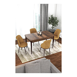 Kor Serisi Barok Ahşap Desen 70x114 Açılabilir Mutfak Masa Takımı, 4 Sandalye Cappucino