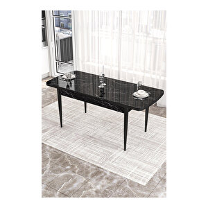 Kor Serisi, Beyaz Mermer Desen 70x114 Açılabilir Mutfak Masa Takımı, 6 Sandalye