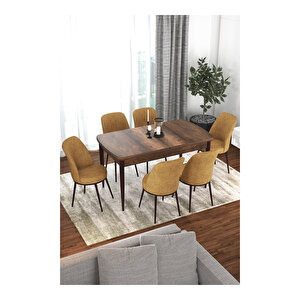 Kor Serisi Barok Ahşap Desen 70x114 Açılabilir Mutfak Masa Takımı, 6 Sandalye Cappucino