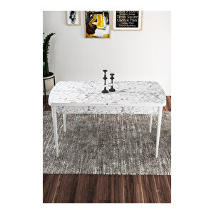 Via Serisi, Beyaz Mermer Desen Masa 80x132 Açılabilir Mutfak Masa Takımı, 4 Sandalye Mor