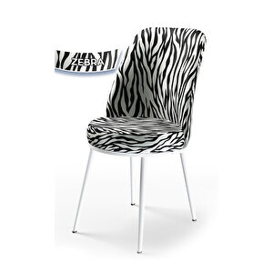 Via Serisi, Beyaz Masa 80x132 Yemek Odası Takımı,4 Adet Zebra Desen Sandalye 1 Adet Siyah Pera Bench