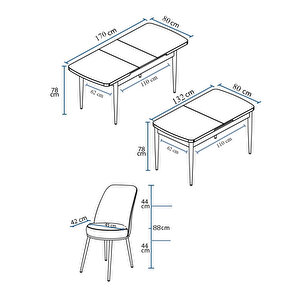 Zen Serisi Beyaz Mermer Desen Mdf 80x132 Açılabilir Mutfak Masası Takımı, 4 Sandalye