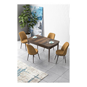 Zen Serisi Barok Ahşap Desen Mdf 80x132 Açılabilir Mutfak Masası Takımı, 4 Sandalye Cappucino