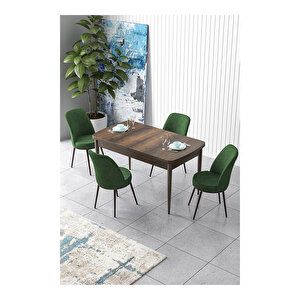Zen Serisi Barok Ahşap Desen Mdf 80x132 Açılabilir Mutfak Masası Takımı, 4 Sandalye Su Yeşili