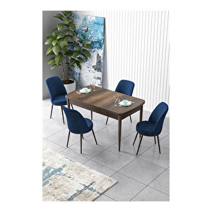 Zen Serisi Barok Ahşap Desen Mdf 80x132 Açılabilir Mutfak Masası Takımı, 4 Sandalye Lacivert