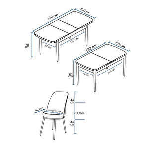 Zen Serisi Siyah Mermer Desen Mdf 80x132 Açılabilir Mutfak Masası Takımı, 2 Siyah 2 Zebra Desen Sandalye