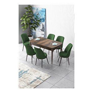 Zen Serisi Barok Ahşap Desen Mdf 80x132 Açılabilir Mutfak Masası Takımı, 6 Sandalye Su Yeşili