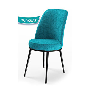 Zen Serisi Siyah Mermer Desen Mdf 80x132 Açılabilir Mutfak Masası Takımı, 6 Sandalye Turkuaz